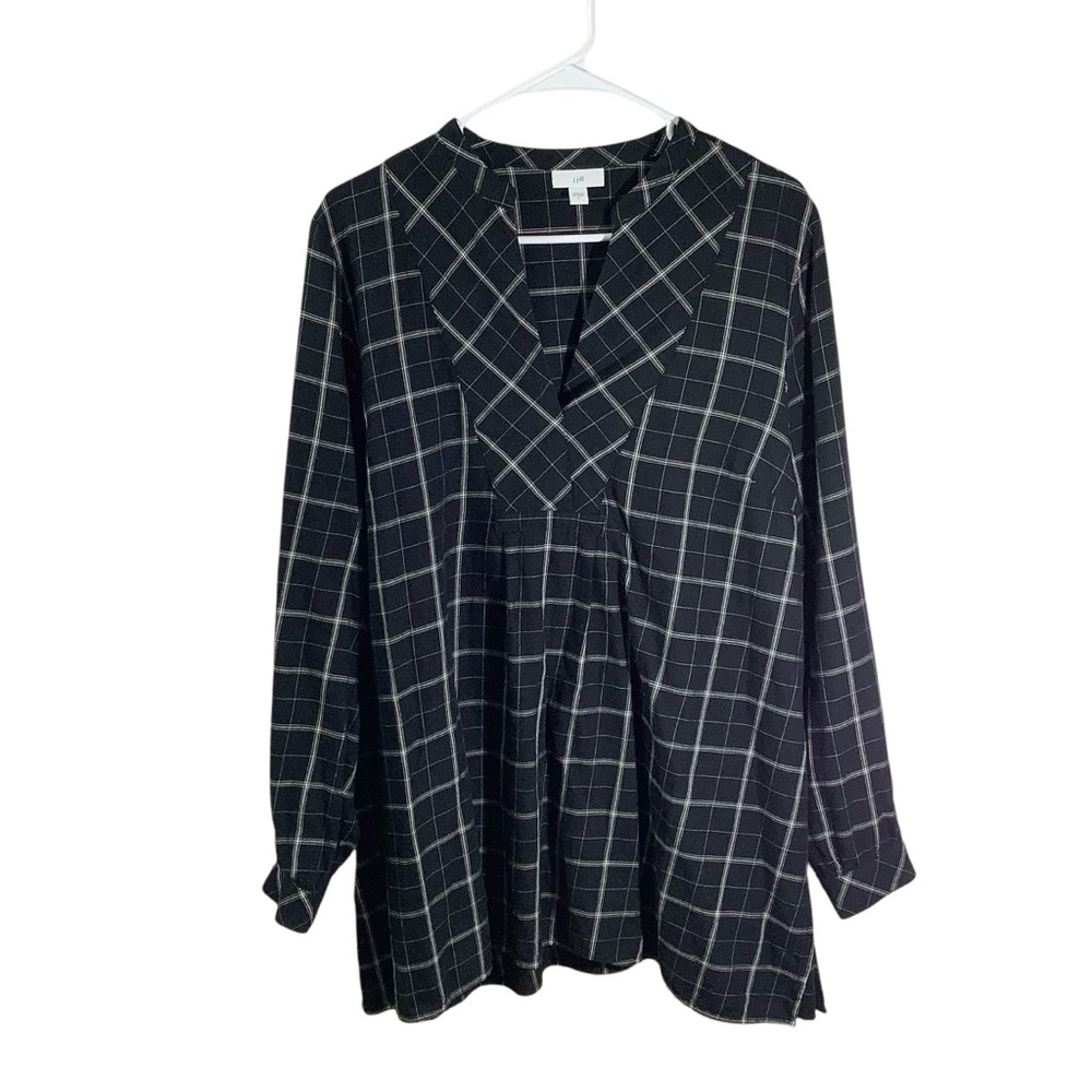 J.jill Plaid V-Neck Tunic Top Black Multi